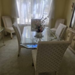 Dining Table, 6 Chairs, And Hutch