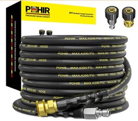 POHIR Pressure Washer Hose 25ft With 3/8'' QC, 4200PSI Power Washing Hose