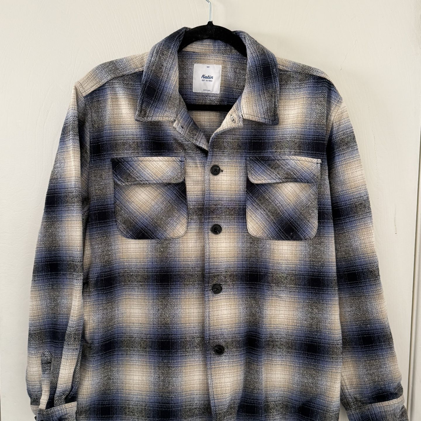 Like-New KATIN Shiloh Heavyweight Flannel shirt-Black/Blue Shadow Plaid, Men’s size MEDIUM