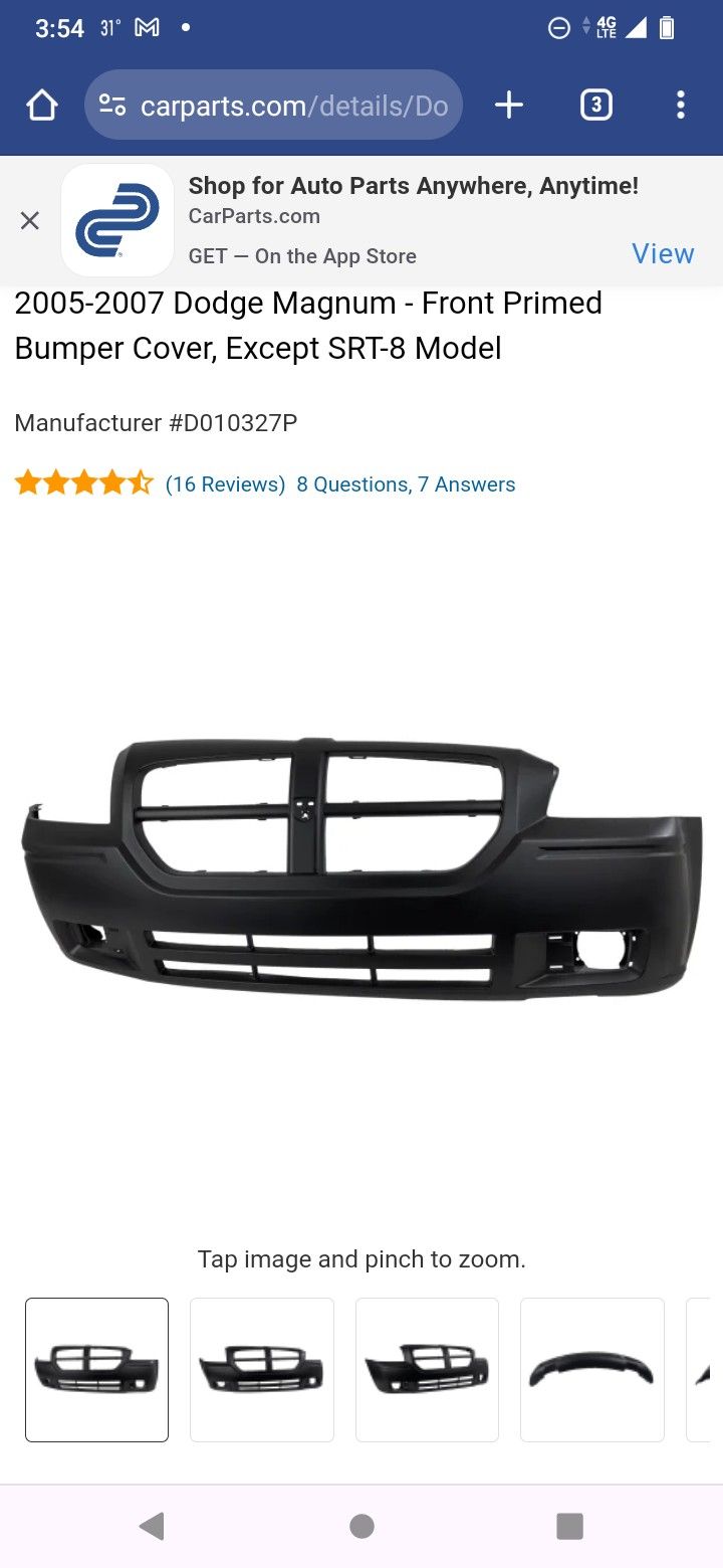Front Prime Bumper Cover For Dodge Magnum