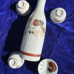 Collection Japanese Sake Set Of 5 Pc Porcelain Antique 