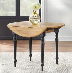 Farmhouse Drop Leaf Round Dining Table – Black/Natural Wood – New in Box