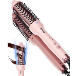 Thermal Brush for Blowout Look, 1.5 Inch Heated Round Brush with 2× Negative Ions Release for Less Frizzy, Dual Voltage Heated Curling Brush for Trave