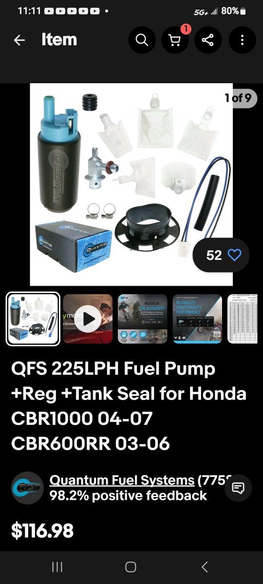 Bran New Honda CBR RR  Fuel Pump Bran New With Regulator And Seal  600rr Or 1000rr Bikes 