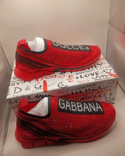 Dolce & Gabbana  Red Crystal Logo Slip-On Sneakers