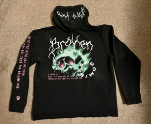 Broken Promises Emo Goth Skull And Flames Hoodie