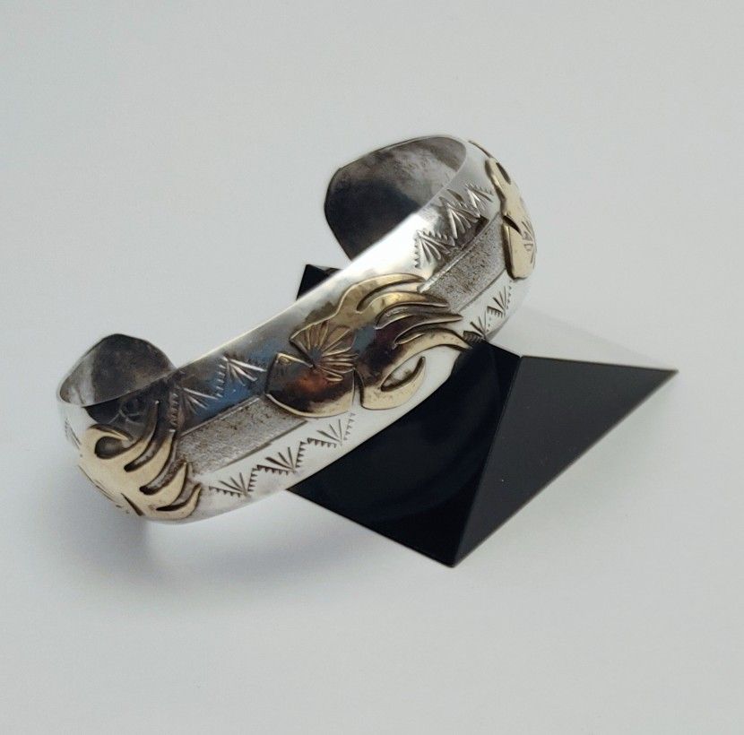 Native Southwestern Sterling Silver Gold Fill Bear Paw Claw Cuff Bracelet Southwest 005