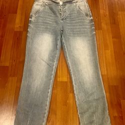 Inc Stylish blue jeans featuring a glitter waistband. 10