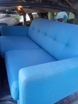 Blue Fabric Tufted Sofa Couch/ living spaces