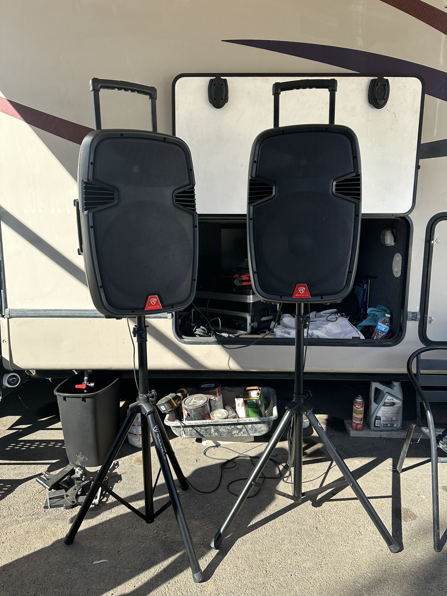 Rockville RAMSYS15 15" 1000W Rechargeable Portable PA System, 2 DJ/PA Speakers, Bluetooth