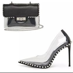 Black And Clear Heels With Matching Handbag 