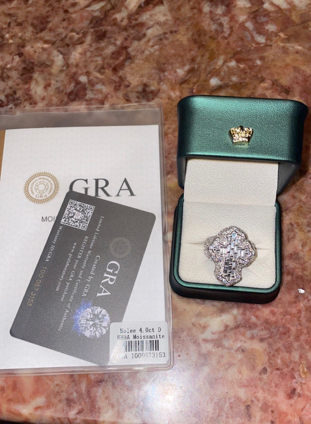 Moissiante Stones Vvs 4ct Silver Cross Ring (PASSES DIAMOND TESTER) (ON SALE) 