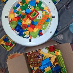 Blocks set with folding, adjustable table and chair