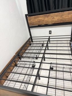 Modern Wood & Metal Bed Frame with Mattress