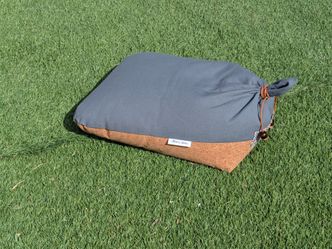 Monk & Llama Meditation Cushion - Cork Base & Slate Gray Canvas Zafu Floor Pillow VGC