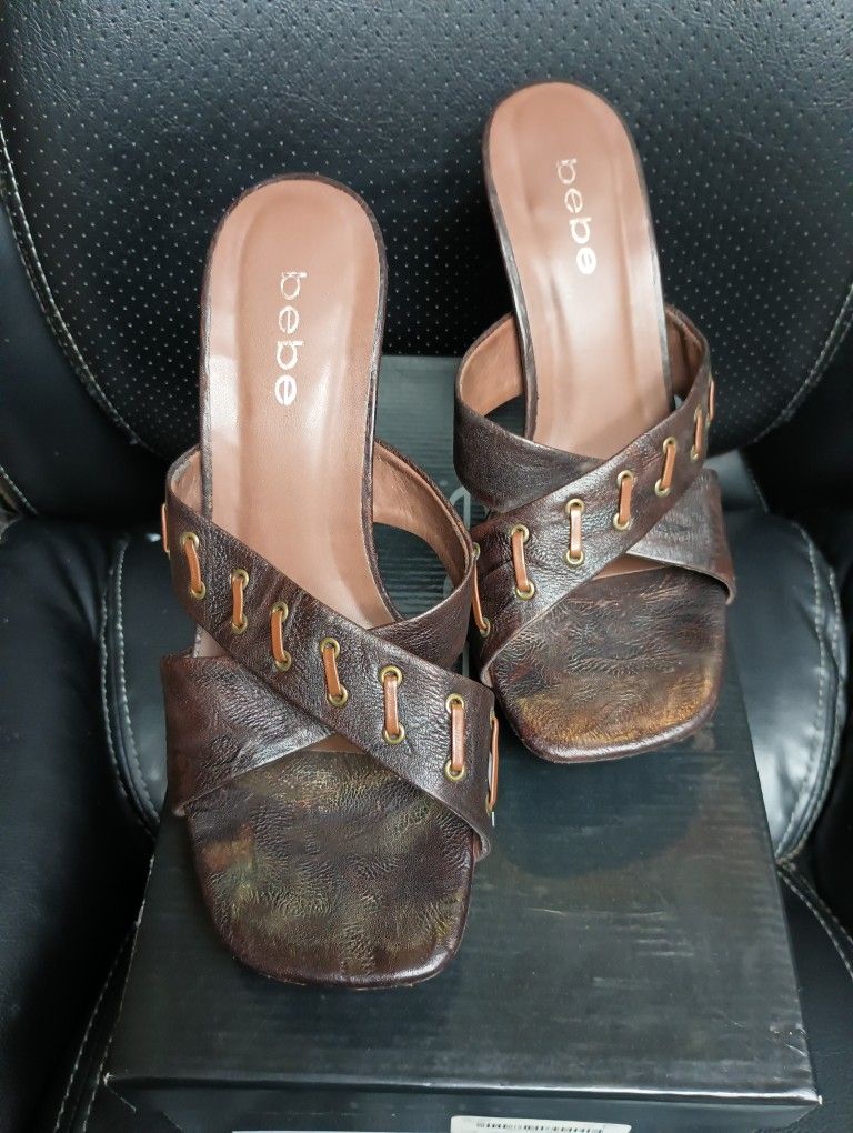 Bebe Brown Leather Heels Women's Size 8