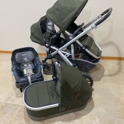 Uppababy Vista V2 Double Stroller With Car Seat And Bassinet Green