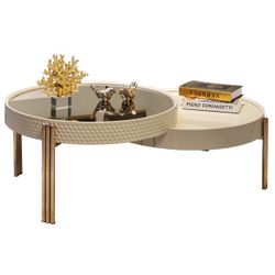 NEW MIRROR CREAM COFFEE TABLE WITH GOLD LEGS 