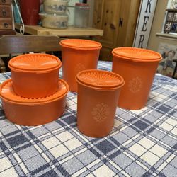 Vintage Harvest Orange Tupperware Canisters 
