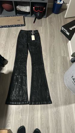 MNML Super Stacked Waxed Black Flare Jeans