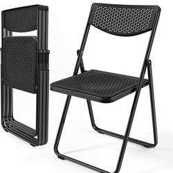 2 black folding chairs