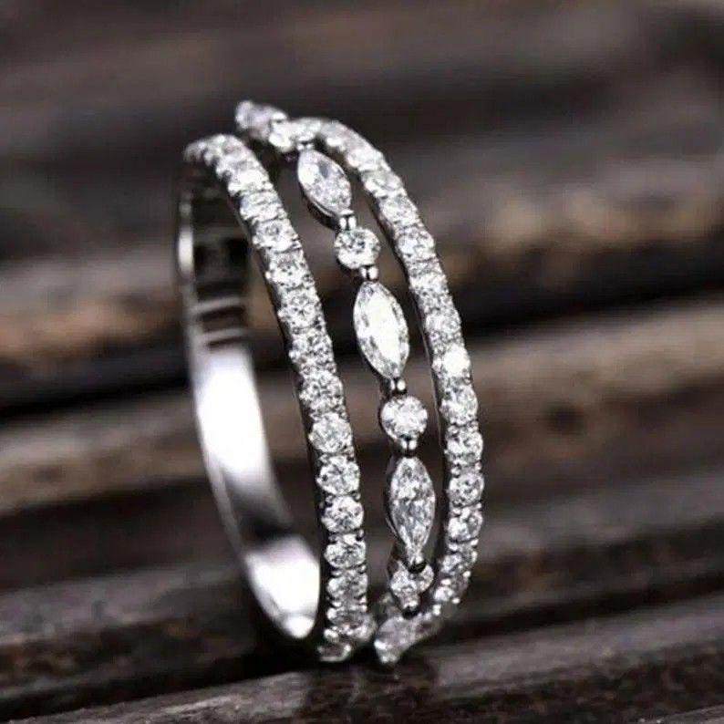 Eternity 925 Silver Plated CZ Three Layer Stackable Dainty Ring for Women, L532
 
  