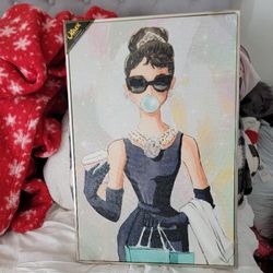 Audrey Hepburn Glittery Bubble Gum Wall Art New