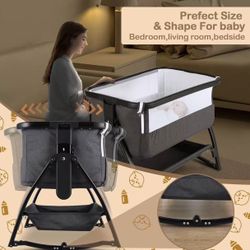 Sailnovo Baby Bassinets Bedside Sleeper for Baby, Bedside Crib Portable Bassinet with Mattress and Storage Basket, Co Sleeper Bassinet with Adjustable