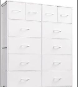 WLIVE 12 Drawer Tall White Fabric Dresser Bedroom Storage Chest White tall 12-drawer fabric dresser with wood top, perfect baby dresser for nursery ki