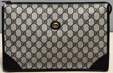 Gucci Vintage Navy GG Monogram Canvas Clutch