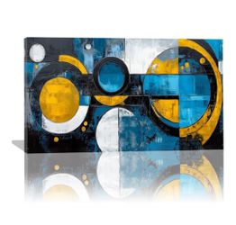 Abstract Circle Canvas Wall Art Blue Yellow Black Geometric Wall Decor 16W x 32L