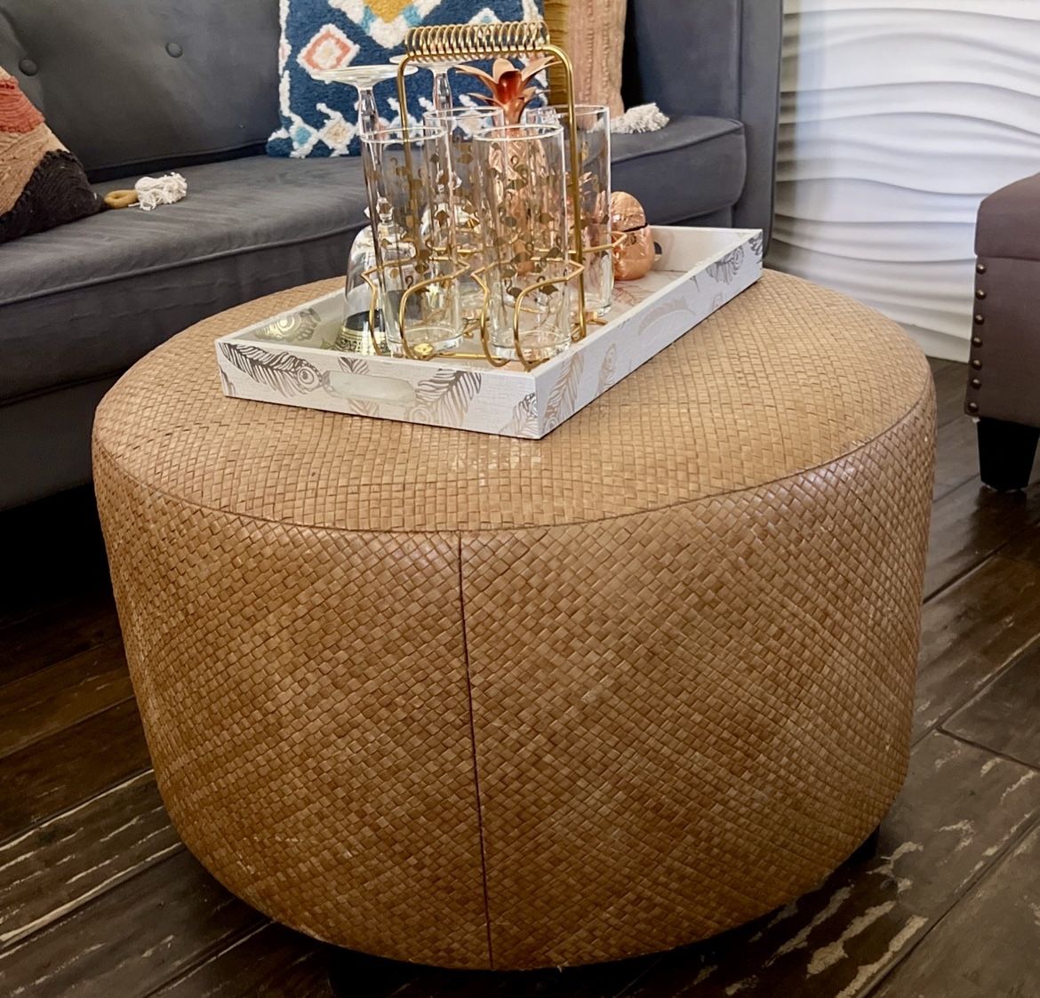 Rattan Wicker Round Coffee Table Ottoman