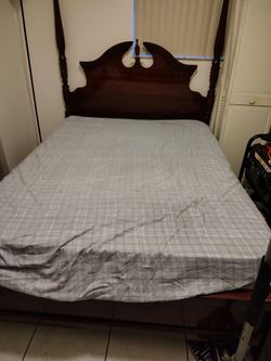 QUEEN BED , BOX SPRING AND MATTRESS.