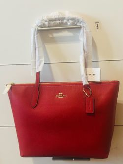 COACH XGRAIN TOP ZIP LEATHER TOTE SHOULDER BAG RED NWT
