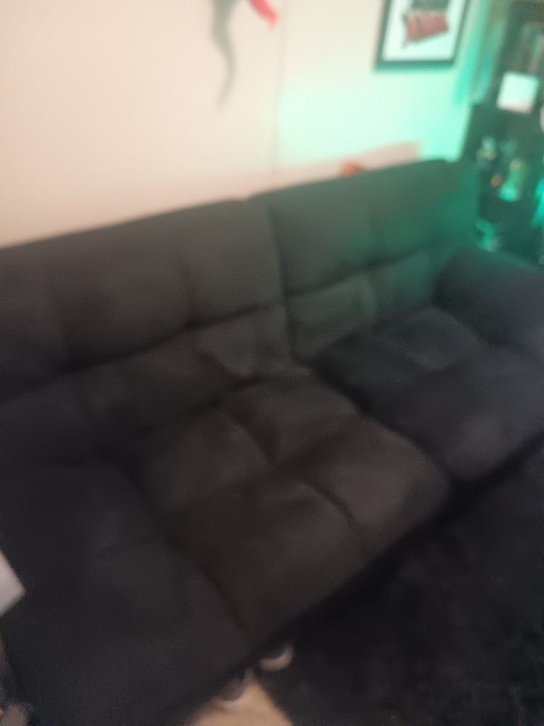 Futon Sofa Bed Black Microfiber