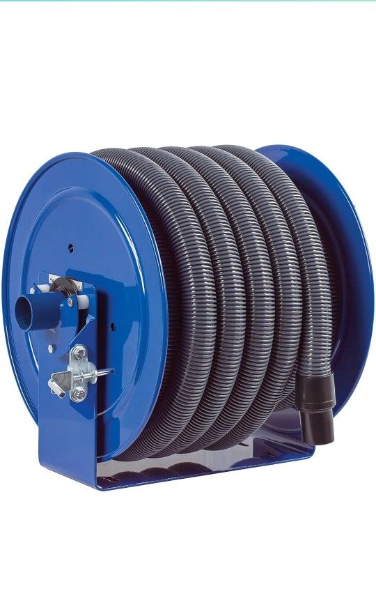 Coxreels V-117H-850-BXXX-XXP V-117-850-Bxxx-XP Vacuum Only Direct Crank Rewind Hose Reel, 1-1/2" Cuff, 2" x 50' Hose, with Pin Lock, Blue