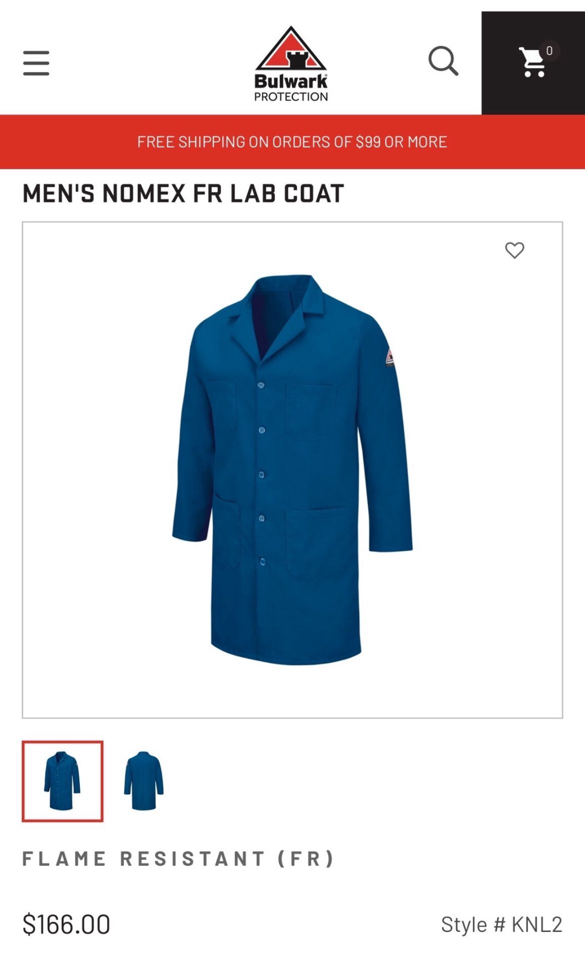 Bulwark MEN'S NOMEX FIRE RETARDANT LAB COAT