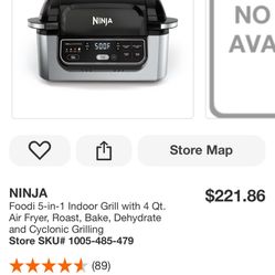 NINJA Foodi 5-in-1 Indoor Grill with 4 Qt. Air Fryer, Roast, Bake, Dehydrate and Cyclonic Grilling