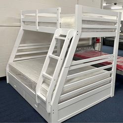 Brand New ▪️▪️$40 Down Payment Finance ▪️▪️ White California Twin Full Bunk Bed With 2 Drawers 