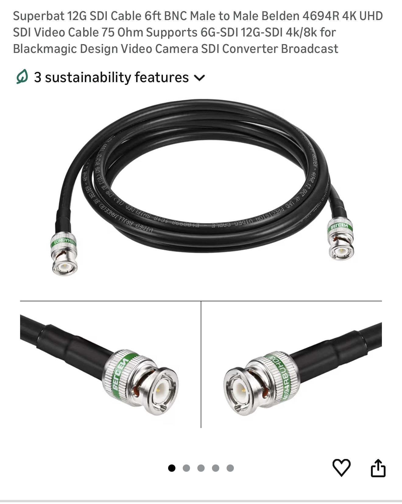 Superbat 12G SDI Cable 6ft BNC Male to Male Belden 4694R