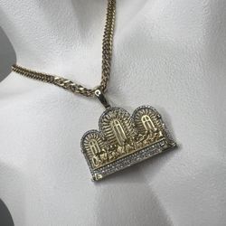 24” 14k Double curb chain 10K diamond pendant