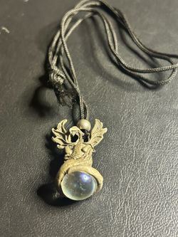 vintage Pewter Dragon Marble Necklace