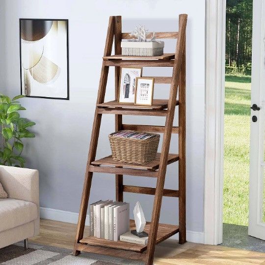 Brand New 45"Merch Wooden Shelf Multifunctional Foldable Ladder Shelf