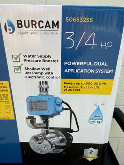 Burcam 506532SS 3/4 HP Shallow Well Jet Pump and Pressure Booster