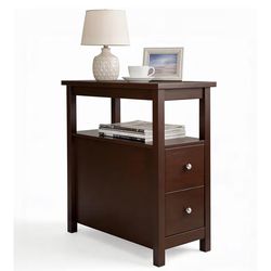 Table with Drawers 3 Tier Narrow Side Table Wood Sofa Table for Living Room Bedroom Office Small Spaces, 23.6 × 24 inch Espresso