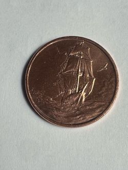Copper Round Coin with Sailing Ship Design
