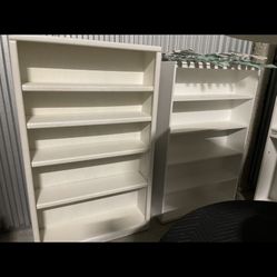 2 White Bookshelves Left Is Adjustable Right Is Solid Wood