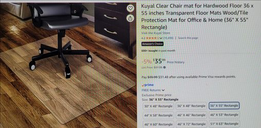 New! Clear Chair Mat For hardwood floor 36x55"
