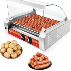 New-1700W Hot Dog Rollers,30 Hot Dog Capacity 11 Non-stick Stainless Steel Rollers,Hot Dog Machine With Dust Cover,Hot Dog Roller Machine With Dual Te