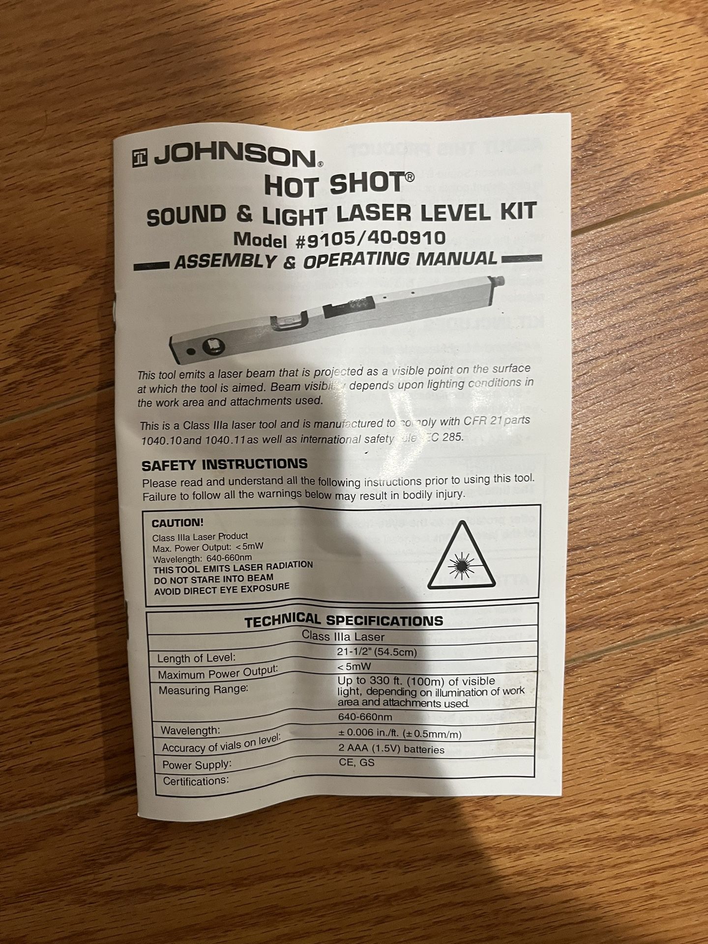 johnson hotshot sound and light laser level kit model 9105